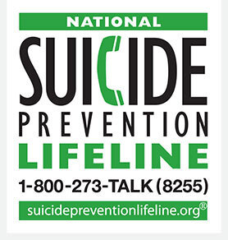 National Suicide Prevention Lifeline logo: 1-800-273-8255 - suicidepreventionlifeline.org